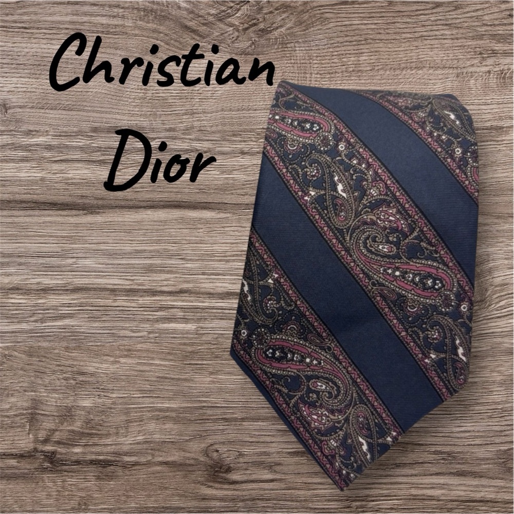 Dior Men's Navy and Burgundy Paisley Tie